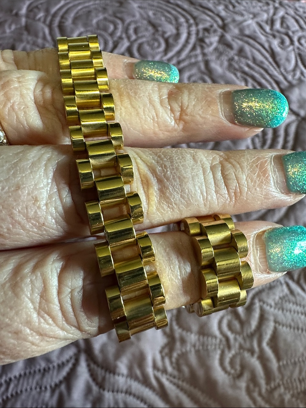 Gold Tone Bracelet & Ring Set - Shiny Gold Link Design size 6 Lolo’s